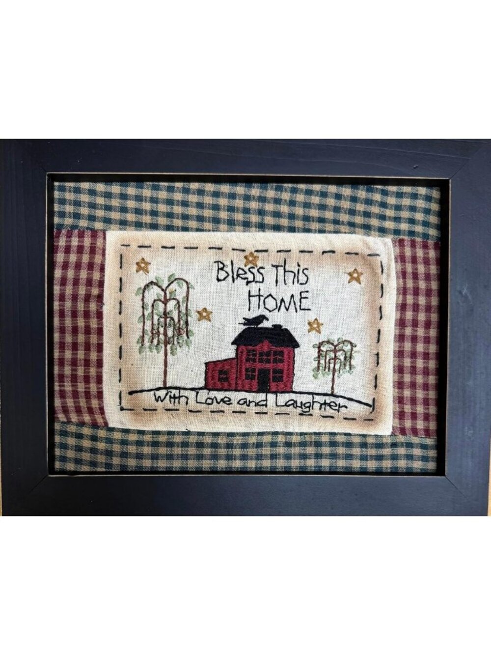 Framed Primitive Stitchery Wall Art Sign - 8x10 "Bless This Home" Decor